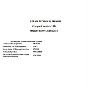 John Deere 17D Excavator Repair Technical Manual TM10259
