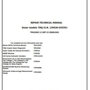 John Deere 700J Crawler Dozer Repair Technical Manual TM10269