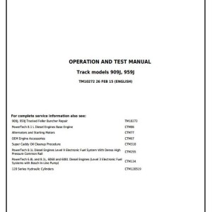 John Deere 909J 959J Traked Feller Buncher Diagnostic Operation Test Manual TM10272