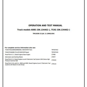 John Deere 753G 608S Feller Buncher Diagnostic Operation Test Manual TM10280