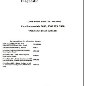 John Deere S560 S690 S560i S690i HillMaster Combine Operation Test Manual TM102819