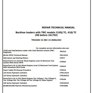 John Deere 310SJ TC 410J TC Backhoe Loader Repair Technical Manual TM10282