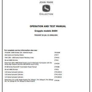 John Deere 848H Grapple Skidder Operation Test Manual TM10287