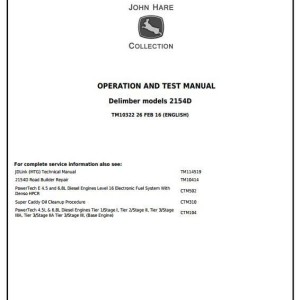 John Deere 2154D Road Builder Diagnostic Operation Test Manual TM10322