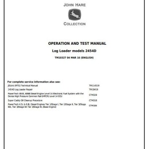 John Deere 2454D Log Loader Diagnostic Operation Test Manual TM10327