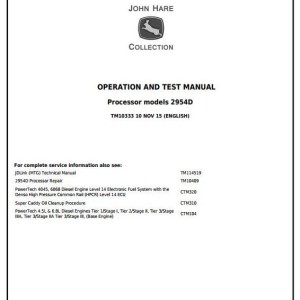 John Deere 2954D Processor Diagnostic Operation Test Manual TM10333