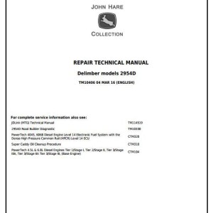 John Deere 2954D Road Builder Delimber Repair Technical Manual TM10406