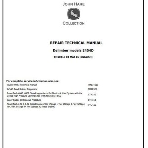 John Deere 2454D Road Builder Delimber Repair Technical Manual TM10418