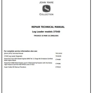 John Deere 3754D Log Loader Repair Technical Manual TM10423