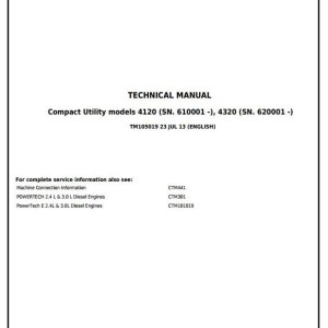 John Deere 4120 4320 Compact Utility Tractor Diagnostic Repair Manual TM105019