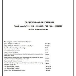 John Deere 753J 759J Tracked Feller Buncher Diagnostic Operation Test Manual TM10510