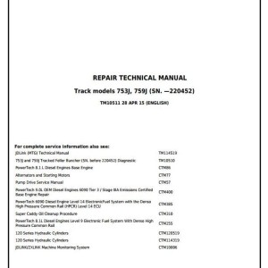 John Deere 753J 759J Tracked Feller Buncher Repair Technical Manual TM10511