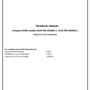 John Deere 4520 4720 Compact Utility Tractor Technical Manual TM105119