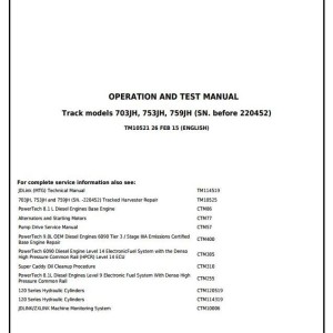 John Deere 703JH 753JH 759JH Track Harvester Diagnostic Operation Test Manual TM10521