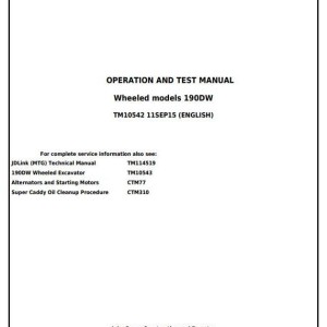 John Deere 190DW Wheeled Excavator Diagnostic Operation Test Manual TM10542