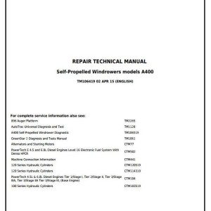 John Deere A400 Self-Propelled Windrower Repair Technical Manual TM106419