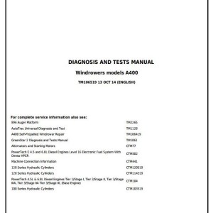 John Deere A400 Self-Propelled Windrower Diagnosis Test Manual TM106519