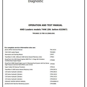 John Deere 744K 4WD Loader Diagnostic Operation Test Manual TM10682