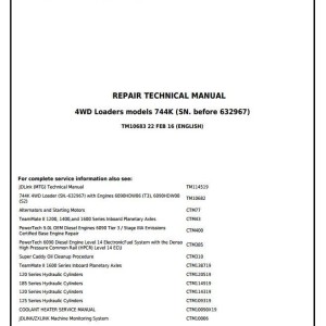 John Deere 744K 4WD Loader Repair Technical Manual TM10683