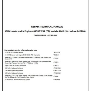 John Deere 444K 4WD Loader Repair Technical Manual TM10685
