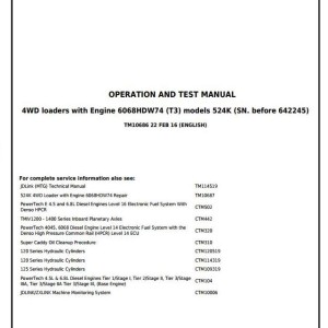 John Deere 524K 4WD Loader Diagnostic Operation Test Manual TM10686