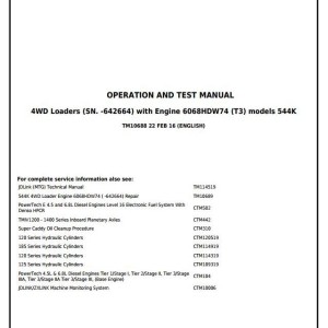 John Deere 544K 4WD Loader Diagnostic Operation Test Manual TM10688