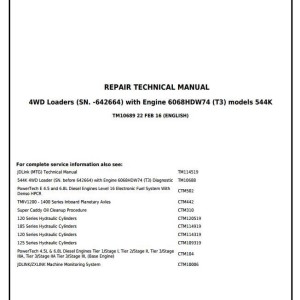 John Deere 544K 4WD Loader Repair Technical Manual TM10689