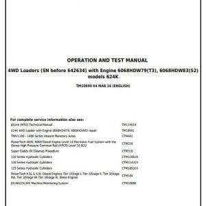 John Deere 624K 4WD Loader Diagnostic Operation Test Manual TM10690