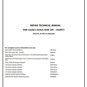 John Deere 844K 4WD Loader Repair Technical Manual TM10701