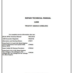John Deere 120D Excavator Repair Technical Manual TM10737