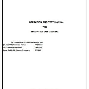 John Deere 75D Excavator Diagnostic Operation Test Manual TM10748
