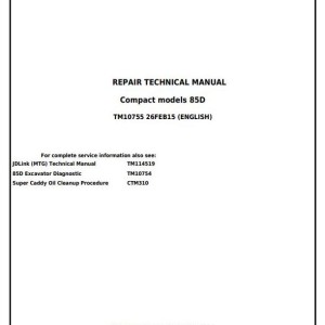 John Deere 85D Excavator Repair Technical Manual TM10755
