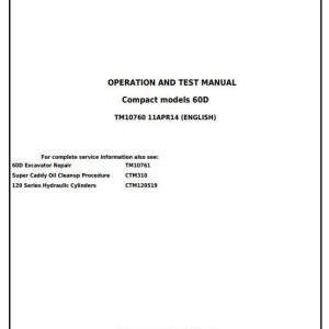 John Deere 60D Excavator Diagnostic Operation Test Manual TM10760