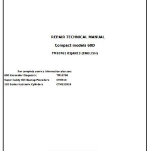 John Deere 60D Excavator Repair Technical Manual TM10761