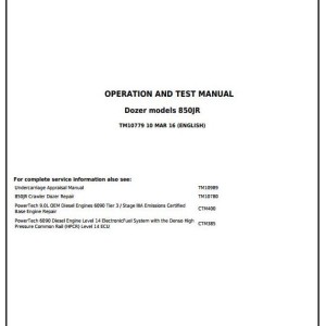 John Deere 850JR Crawler Dozer Diagnostic Operation Test Manual TM10779