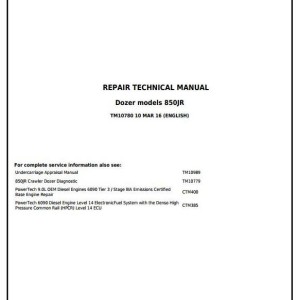 John Deere 850JR Crawler Dozer Repair Technical Manual TM10780