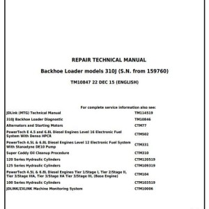 John Deere 310J Backhoe Loader Repair Technical Manual TM10847
