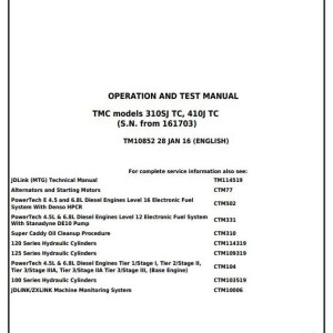 John Deere 310SJ TC 410J TC Backhoe Loader Diagnostic Operation Test Manual TM10852