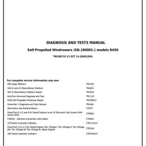 John Deere R450 Windrower Diagnosis Test Manual TM108719