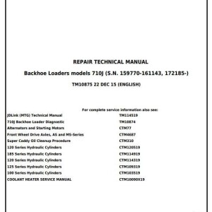 John Deere 710J Backhoe Loader Repair Technical Manual TM10875
