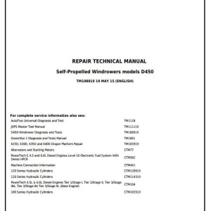 John Deere D450 Self-Propelled Windrowers Repair Technical Manual TM108819