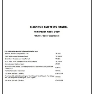 John Deere D450 Self-Propelled Windrower Diagnostic Test Manual TM108919