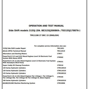 John Deere 315SJ Side Shift Loader Diagnostic Operation Test Manual TM11198