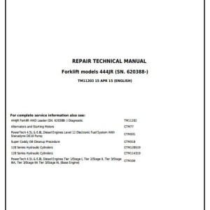 John Deere 444JR Forklift 4WD Loader Repair Technical Manual TM11203