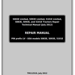 John Deere 5083E 5093E 5101E Limited Tractor Repair Technical Manual TM112519