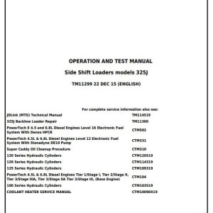 John Deere 325J Backhoe Loader Diagnostic Operation Test Manual TM11299