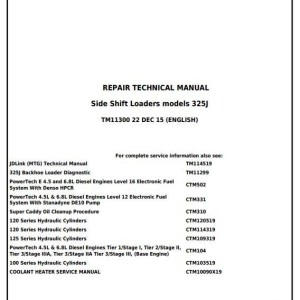John Deere 325J Side Shift Loader Repair Technical Manual TM11300