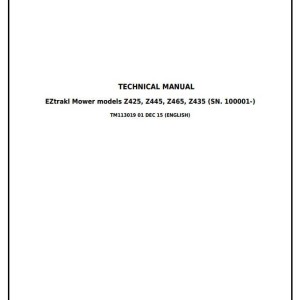 John Deere Z425 Z435 Z445 Z465 EZtrak Residential Mower Technical Manual TM113019