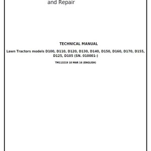 John Deere D100 to D170 Lawn Tractor Diagnosis Repair Technical TM113219