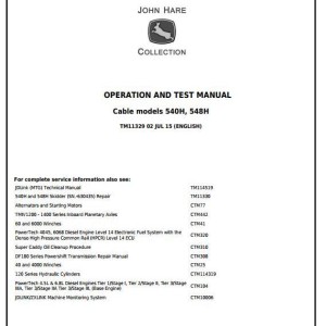 John Deere 540H 548H Cable Grapple Skidder Diagnostic Operation Test Manual TM11329